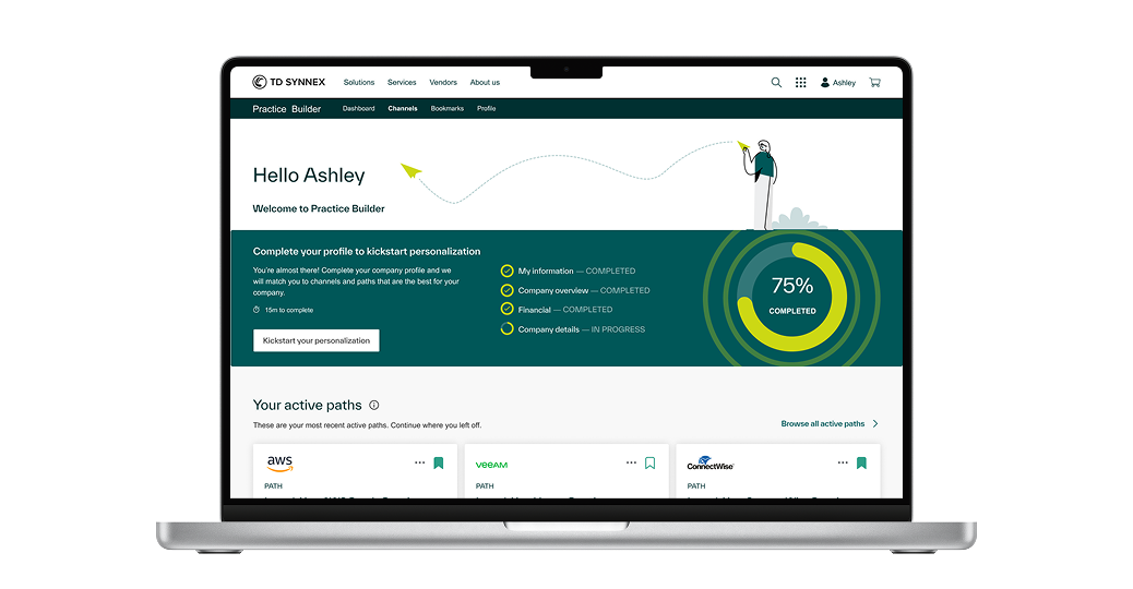 Practice Builder personalized dashboard showing learning progress and channels